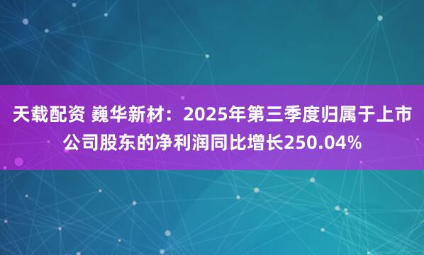 天载配资 巍华新材：2025年第三季度归属于上市公司股东的净利润同比增长250.04%